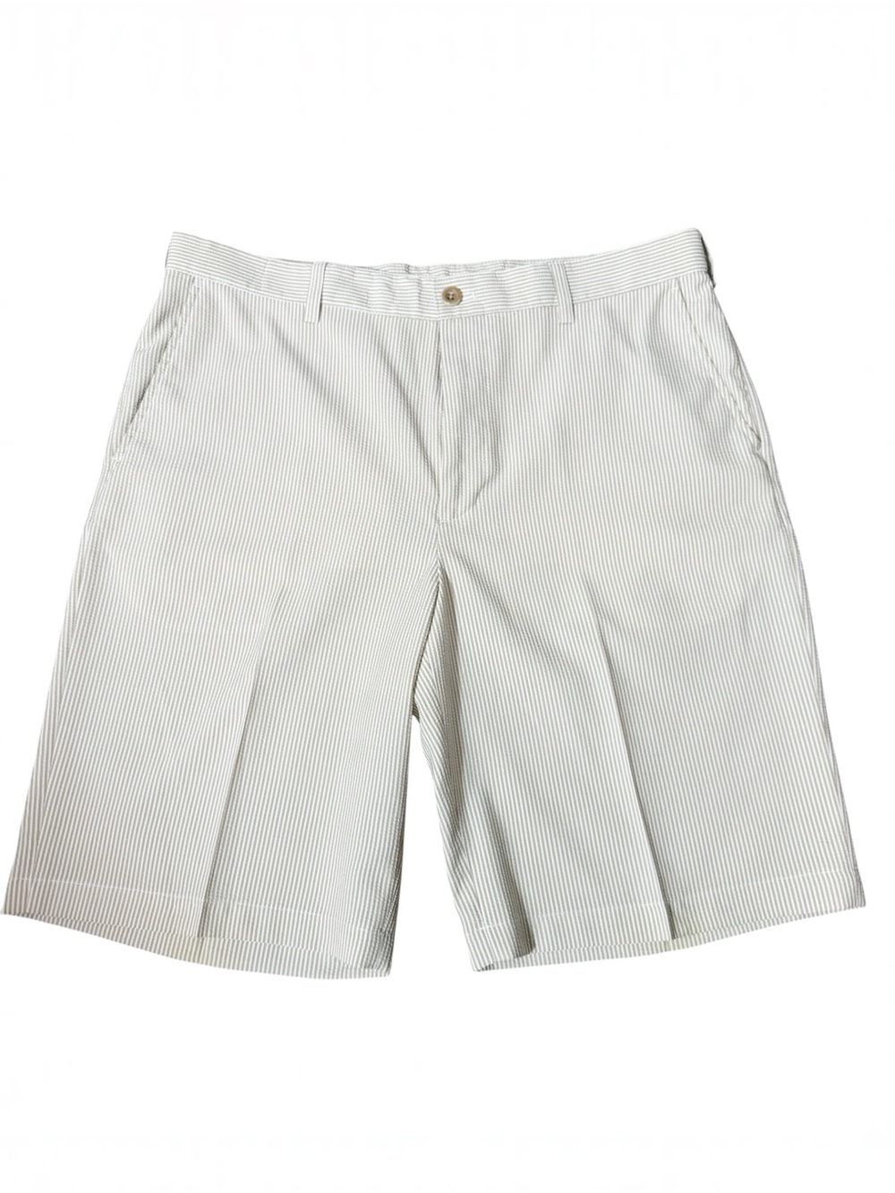 Izod Mens Flat Front Seersucker Tan White Striped Golf Shorts Size‎ 36